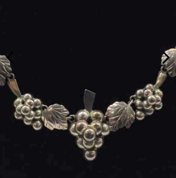 925 Vintage Grapes Taxco Mexico Necklace Earrings Sterling Silver Choker Estate - Picture 2 of 16